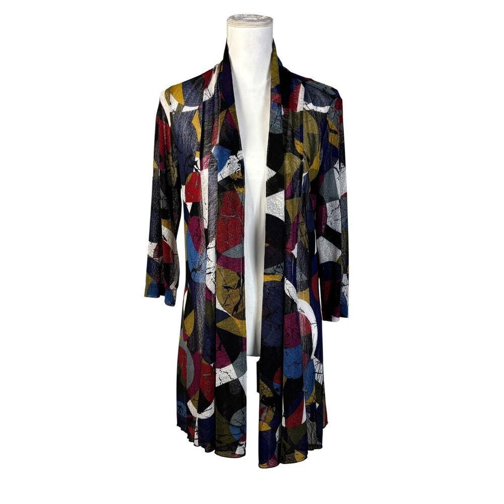Ali Miles Cardigan Duster Size Medium Geometric Sheer Open Front Art To Wear - Picture 2 of 9